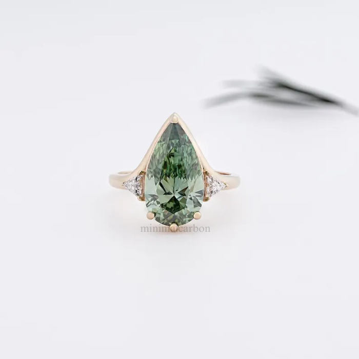 Green Pear Lab Grown Diamond Three Stone Ring - Minimal Carbon