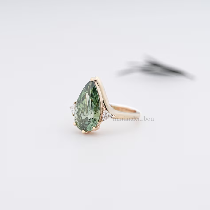 Green Pear Lab Grown Diamond Three Stone Ring - Minimal Carbon