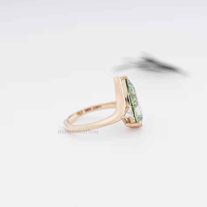 Green Pear Lab Grown Diamond Three Stone Ring - Minimal Carbon