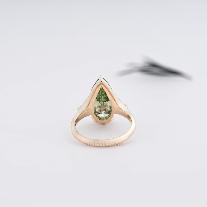 Green Pear Lab Grown Diamond Three Stone Ring - Minimal Carbon