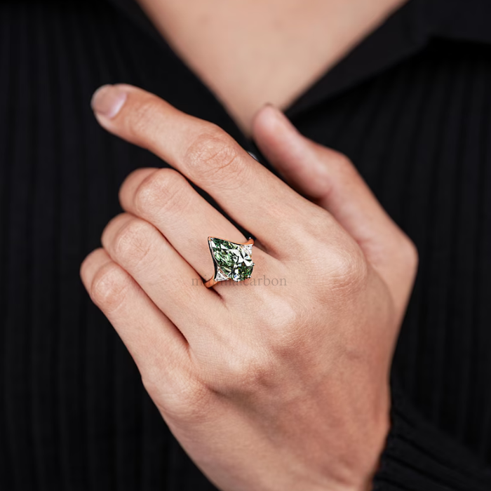 Green Pear Lab Grown Diamond Three Stone Ring - Minimal Carbon