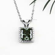 Green Princess Cut Lab Grown Diamond Halo Pendant