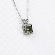 Green Princess Cut Lab Grown Diamond Halo Pendant
