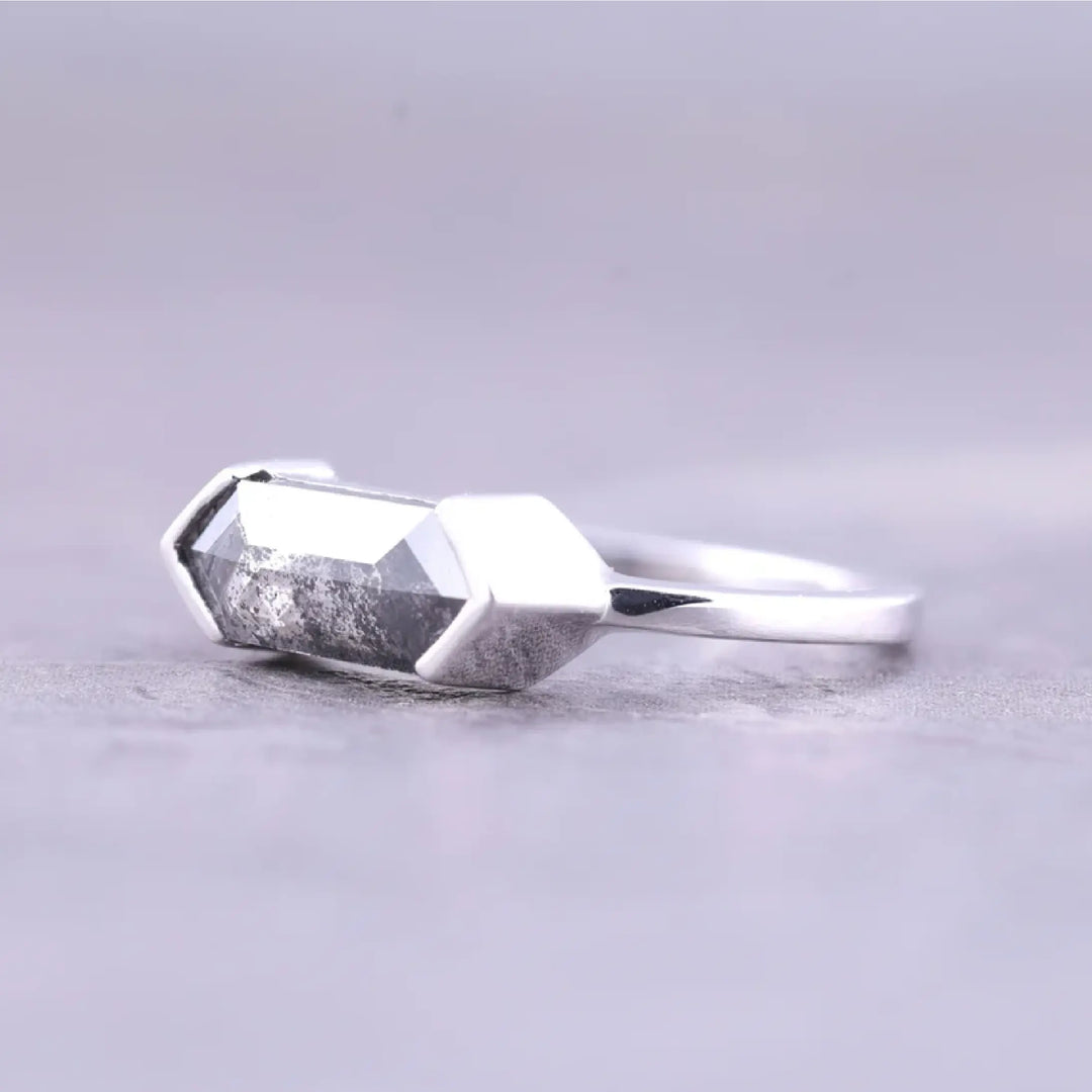 Half Bezel Set Hexagon Cut Lab Diamond Solitaire Ring