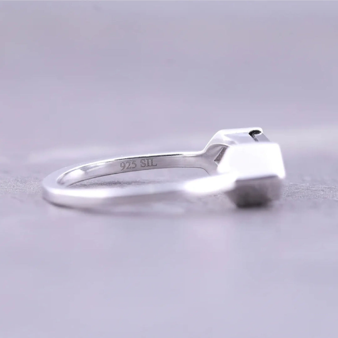 Half Bezel Set Hexagon Cut Lab Diamond Solitaire Ring