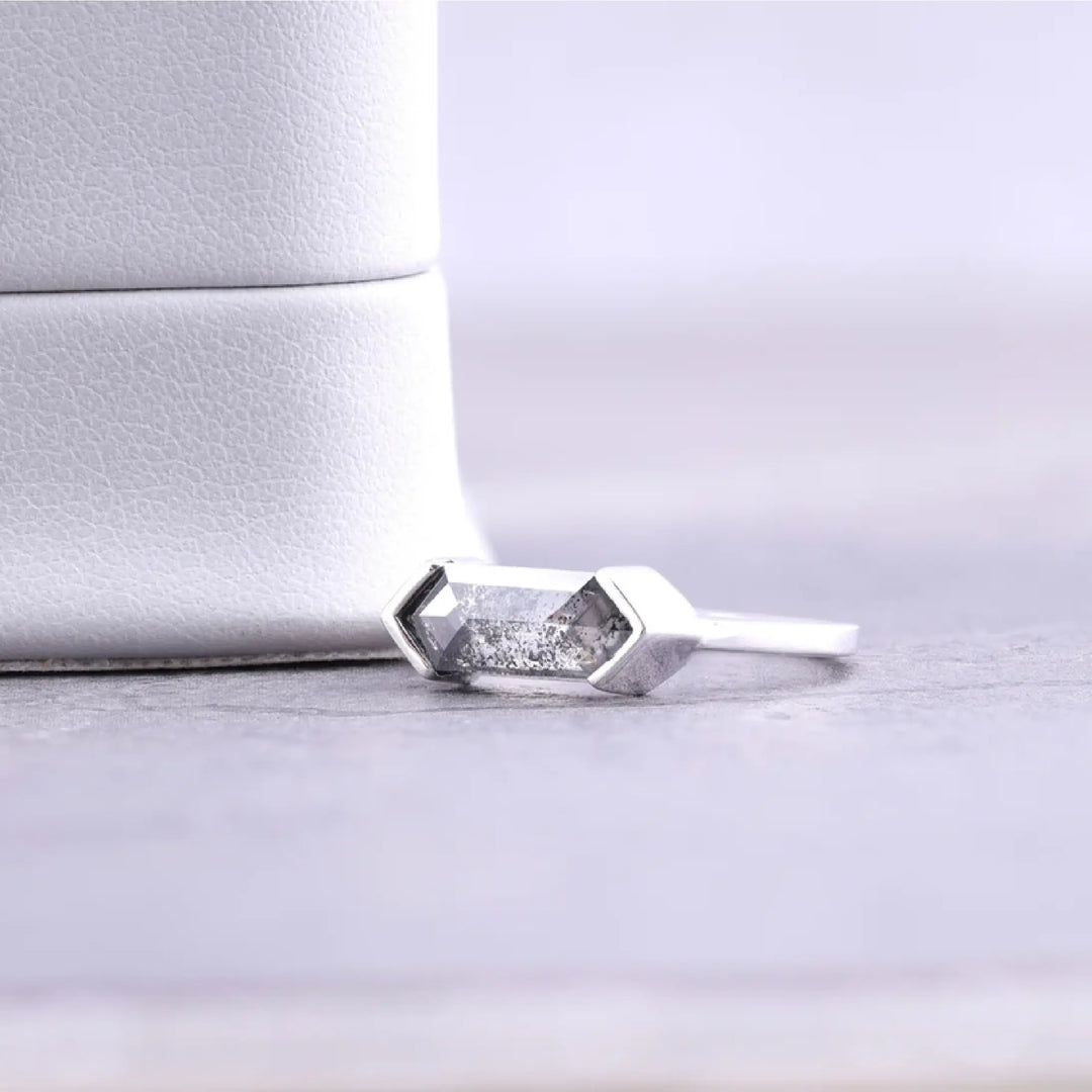Half Bezel Set Hexagon Cut Lab Diamond Solitaire Ring