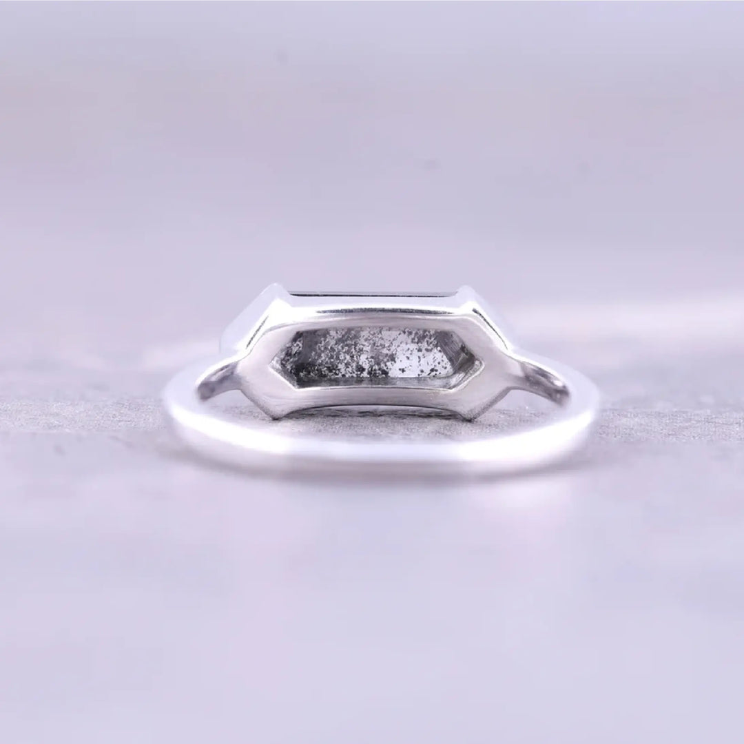 Half Bezel Set Hexagon Cut Lab Diamond Solitaire Ring