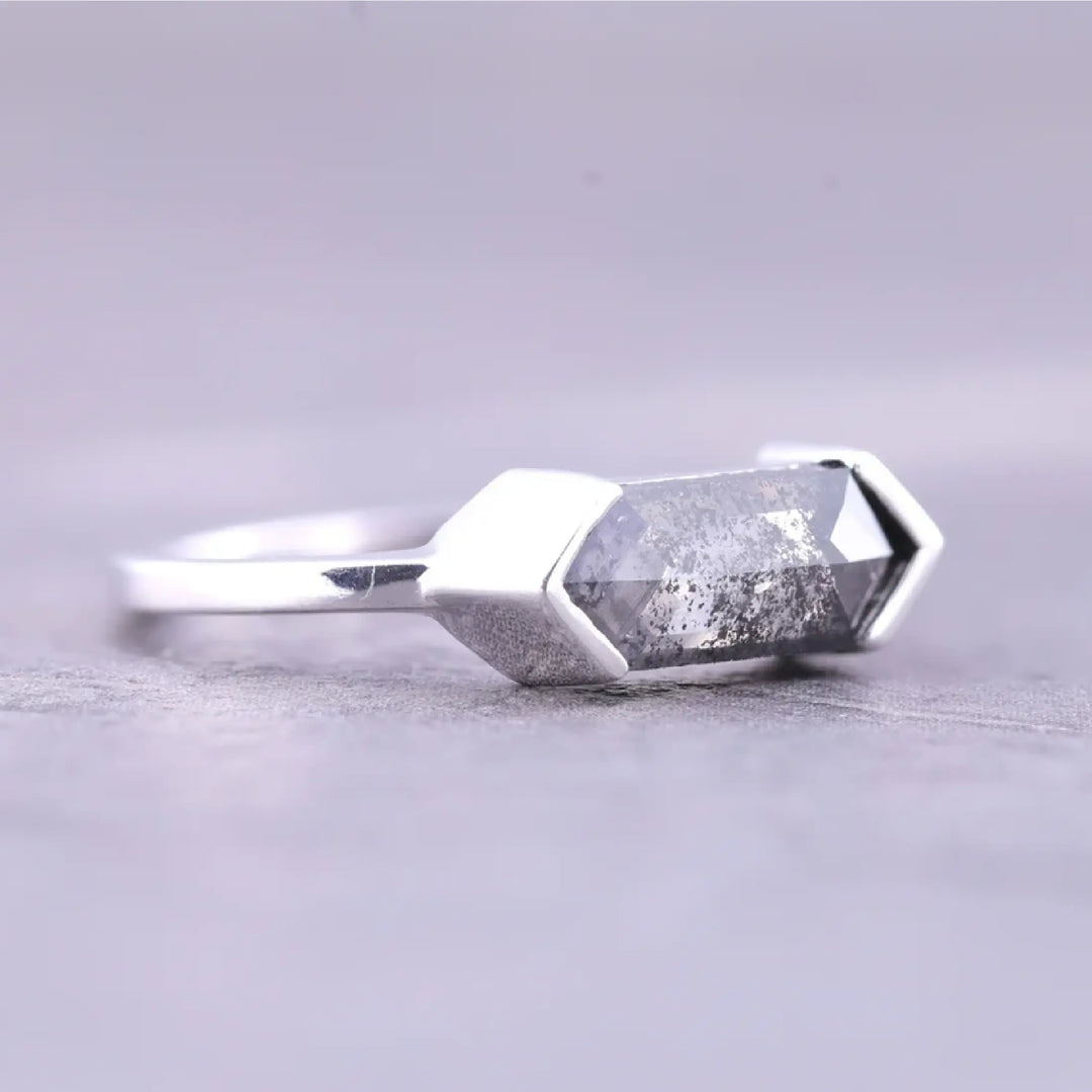 Half Bezel Set Hexagon Cut Lab Diamond Solitaire Ring