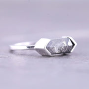 Half Bezel Set Hexagon Cut Lab Diamond Solitaire Ring