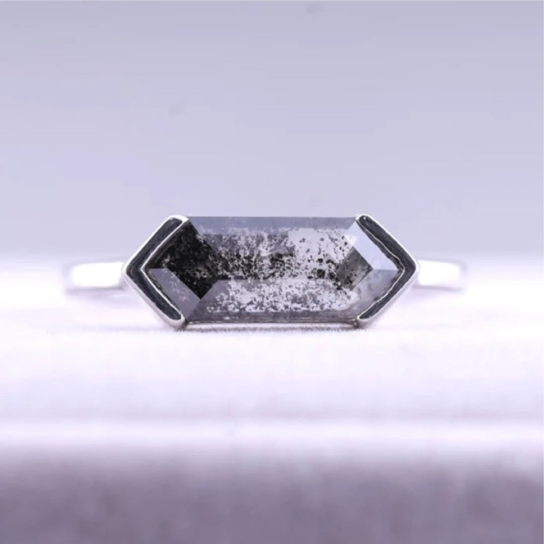 Half Bezel Set Hexagon Cut Lab Diamond Solitaire Ring