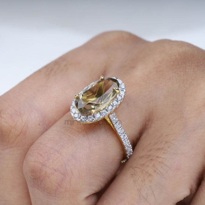 Oval Citrine Ring Halo Engagement Ring