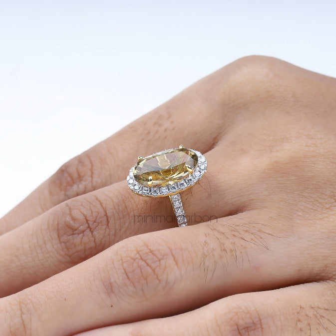 Oval Citrine Ring Halo Engagement Ring