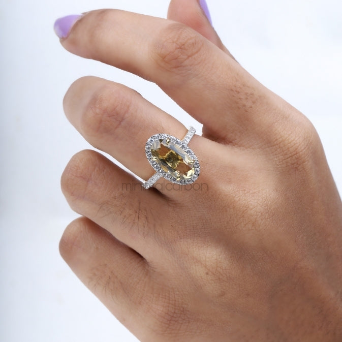 Oval Citrine Ring Halo Engagement Ring - Minimal Carbon