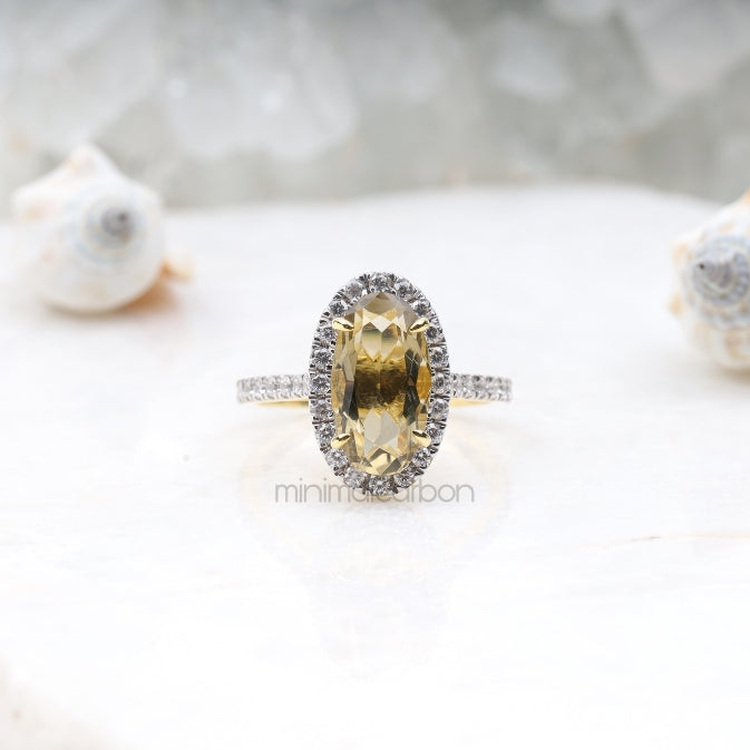 Oval Citrine Ring Halo Engagement Ring