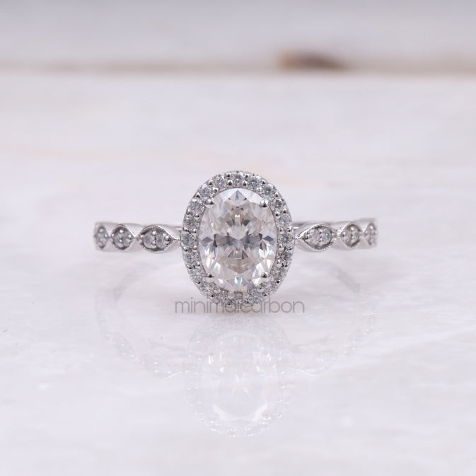 Oval Halo Lab Diamond Engagement Ring – Wedding Ring for Women