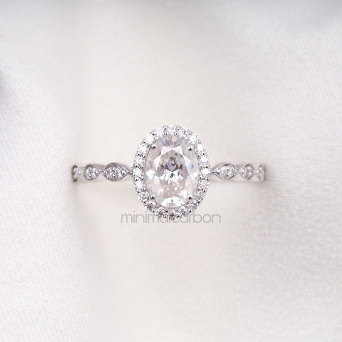 Oval Halo Lab Diamond Engagement Ring – Wedding Ring for Women