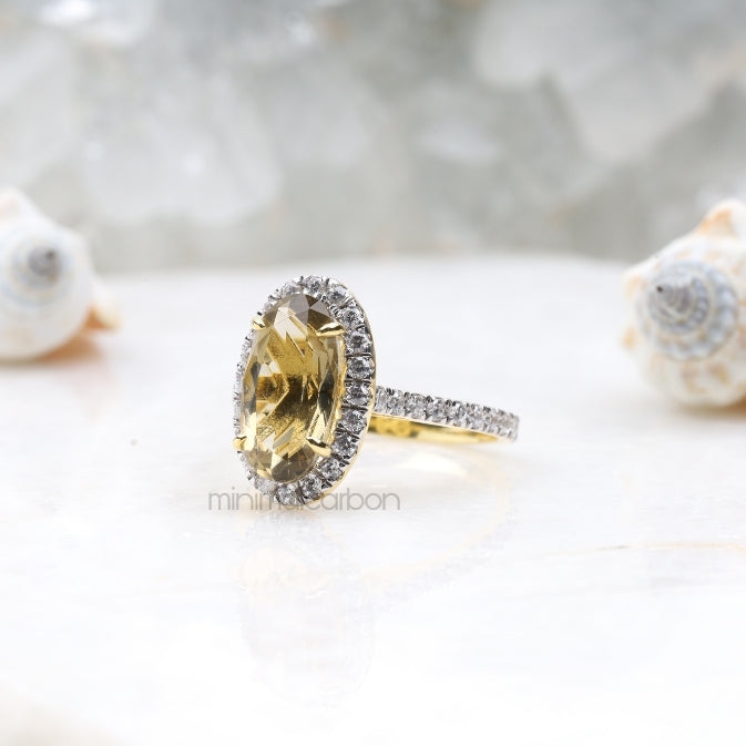 Oval Citrine Ring Halo Engagement Ring - Minimal Carbon