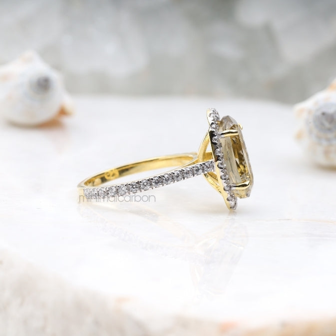 Oval Citrine Ring Halo Engagement Ring - Minimal Carbon
