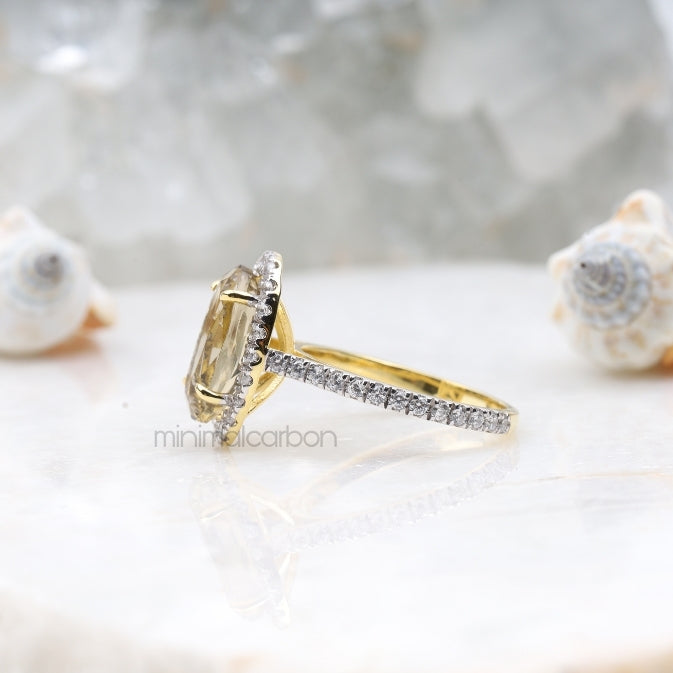 Oval Citrine Ring Halo Engagement Ring - Minimal Carbon