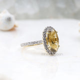 Oval Citrine Ring Halo Engagement Ring - Minimal Carbon