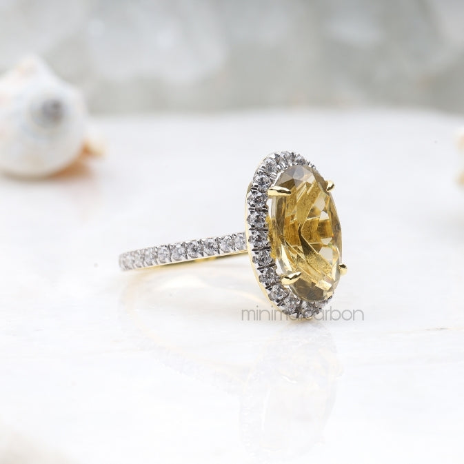 Oval Citrine Ring Halo Engagement Ring - Minimal Carbon