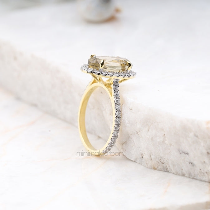 Oval Citrine Ring Halo Engagement Ring - Minimal Carbon