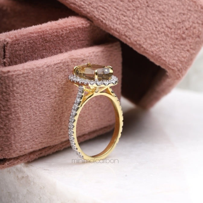 Oval Citrine Ring Halo Engagement Ring