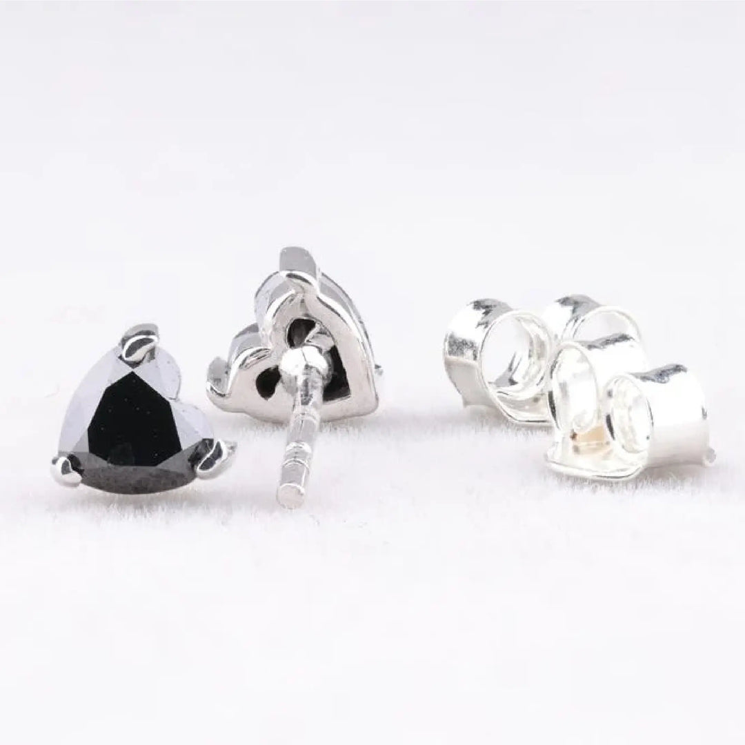 Heart Cut Enhanced Black Diamond Stud Earrings