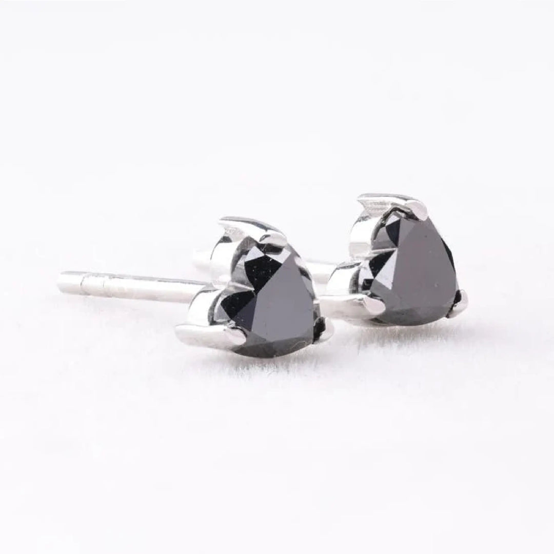 Heart Cut Enhanced Black Diamond Stud Earrings