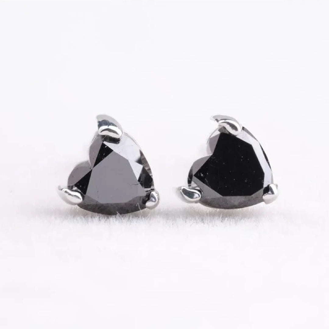 Heart Cut Enhanced Black Diamond Stud Earrings