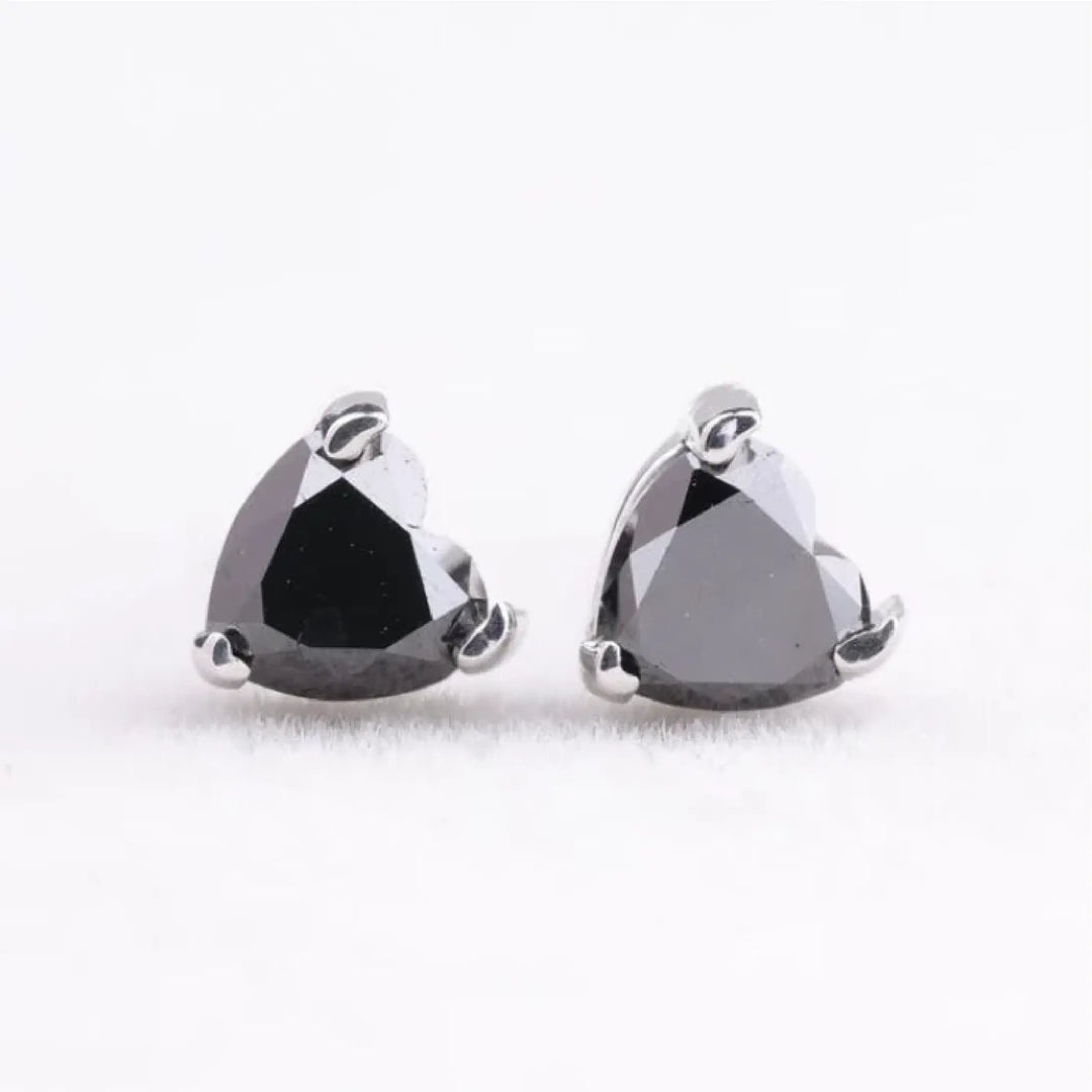 Heart Cut Enhanced Black Diamond Stud Earrings