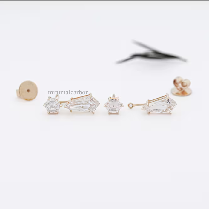 Hexagon And Shield Cut Lab Diamond Drop Earrings
