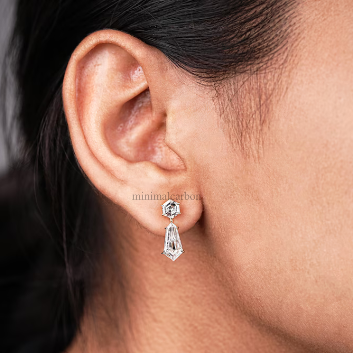 Hexagon And Shield Cut Lab Diamond Drop Earrings