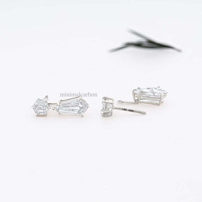 Hexagon And Shield Cut Lab Diamond Drop Earrings
