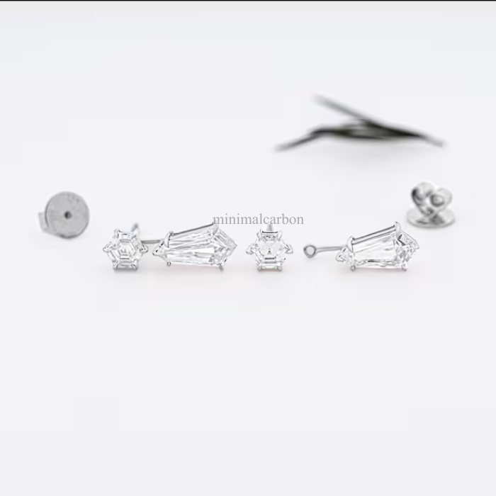Hexagon And Shield Cut Lab Diamond Drop Earrings