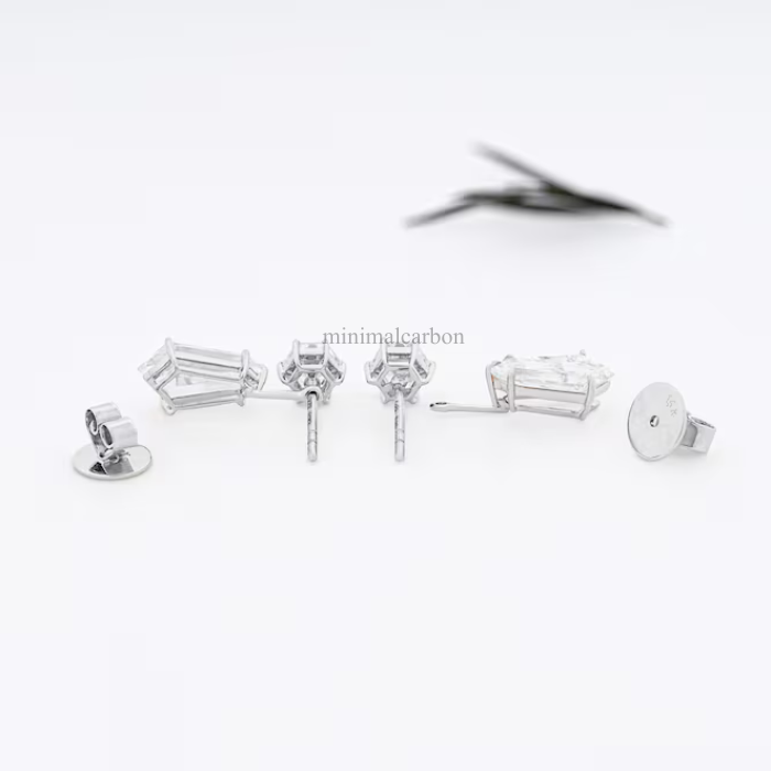 Hexagon And Shield Cut Lab Diamond Drop Earrings