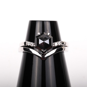 Hexagon Black Stone Chevron Ring with White Stones For Engagement - 06
