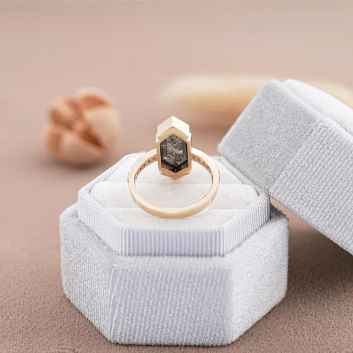 Lab Grown Hexagon Salt And Pepper Diamond Engagement Ring - Minimal Carbon
