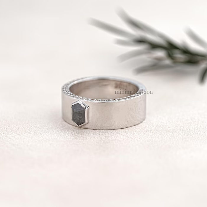 Hexagon Salt And Pepper Diamond Wedding Band