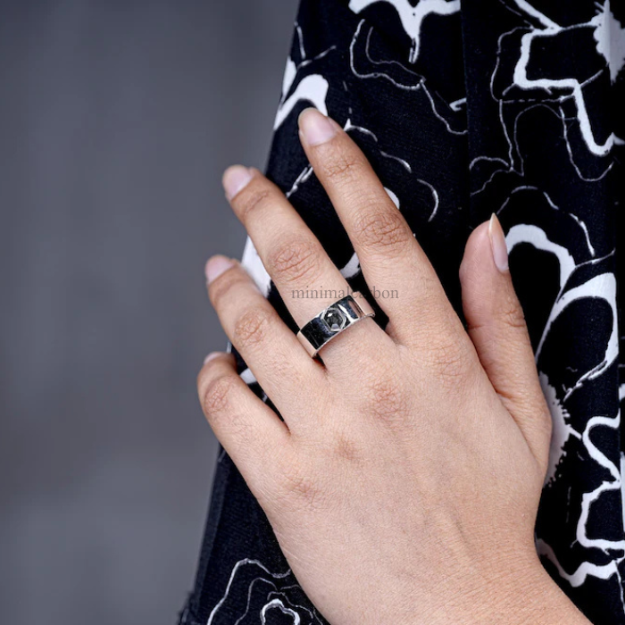 Hexagon Salt And Pepper Diamond Wedding Band