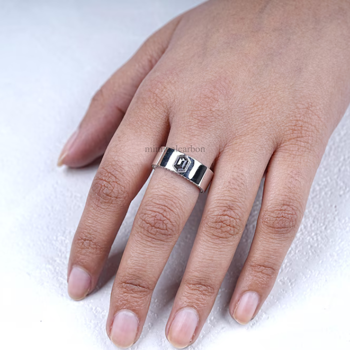 Hexagon Salt And Pepper Diamond Wedding Band