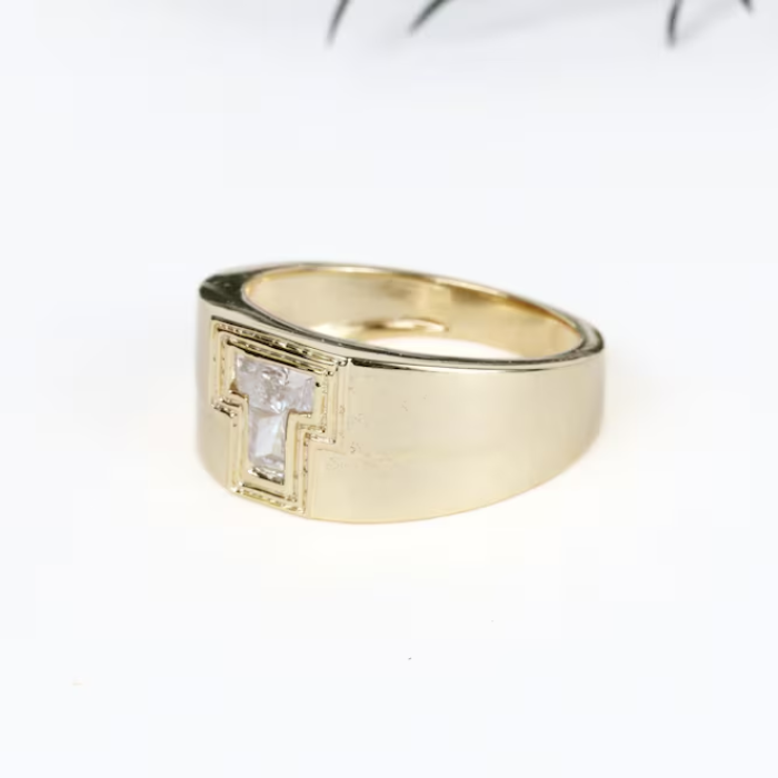 Initial Signet Gold Letter Alphabet Monogram Ring 