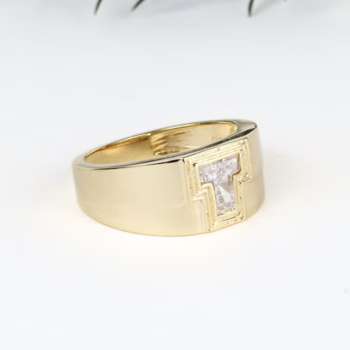 Initial Signet Gold Letter Alphabet Monogram Ring 