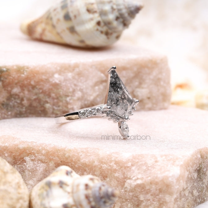 Kite Cut Salt and Pepper Diamond Bridal Ring