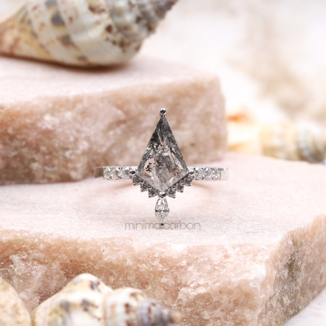 Kite Cut Salt and Pepper Diamond Bridal Ring