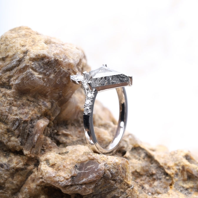Kite Cut Salt and Pepper Diamond Bridal Ring