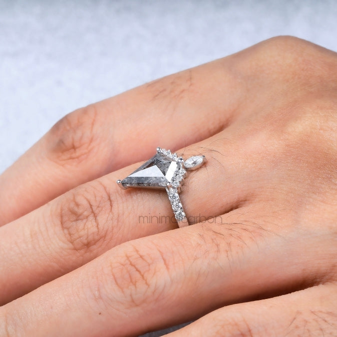 Kite Cut Salt and Pepper Diamond Bridal Ring