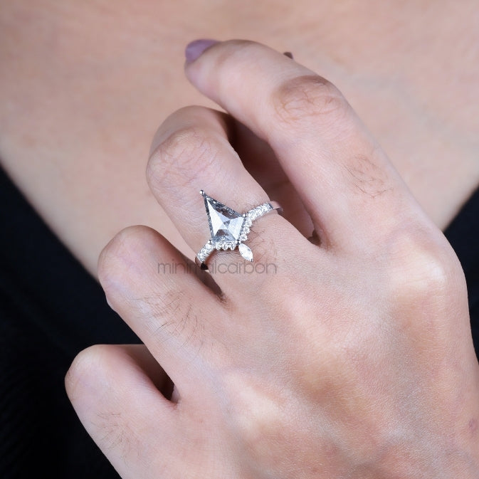 Kite Cut Salt and Pepper Diamond Bridal Ring