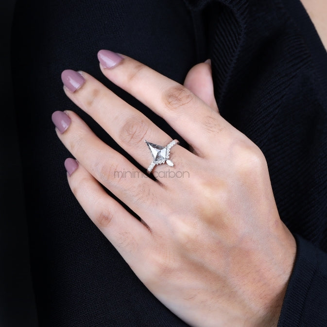 Kite Cut Salt and Pepper Diamond Bridal Ring