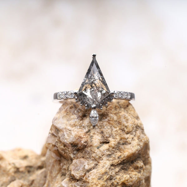 Kite Cut Salt and Pepper Diamond Bridal Ring